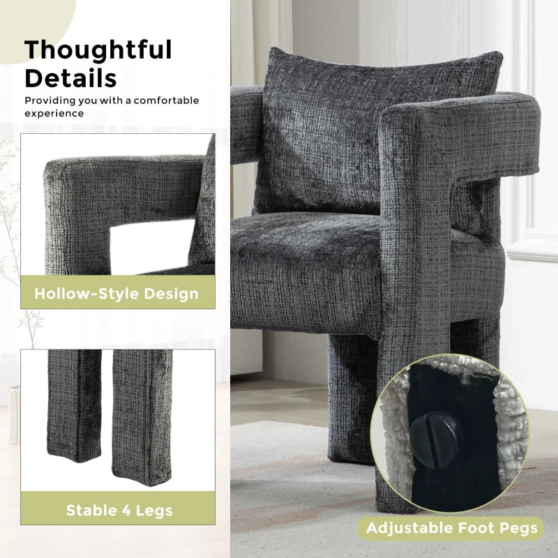 Set of 2 Modern Sofa Chairs with Hollow Armrest Design, Cushions and Pillows, Dark Grey, 60x44x65 cm
