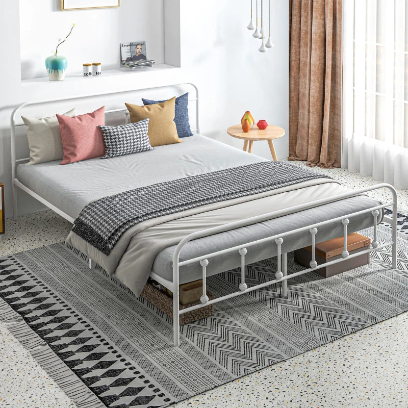 Double Minimalistic Metal Bed Frame in White - Stylish, Durable, Modern Design for Bedroom - Easy Assembly & Space-Saving