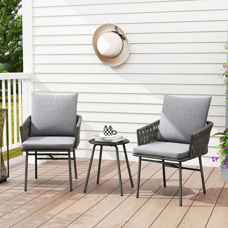 3-Piece Rattan Bistro Set with Cushions - Patio Furniture for Balcony, Porch, Terrace - Grey