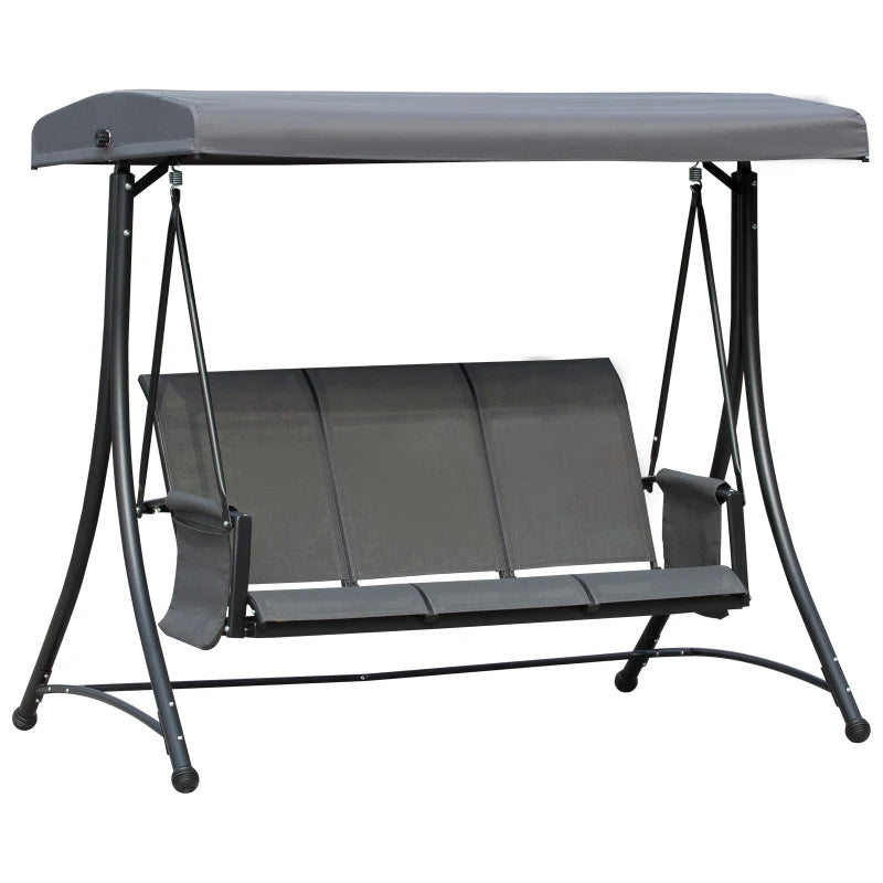 Charcoal Grey 3-Person Outdoor Swing Chair with High Back, Side Pouches, and Canopy