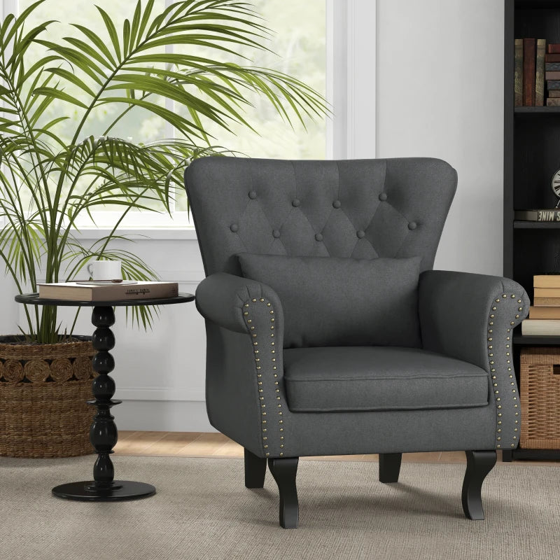 Chesterfield-Style Grey Accent Chair for Elegant Living Room Decor