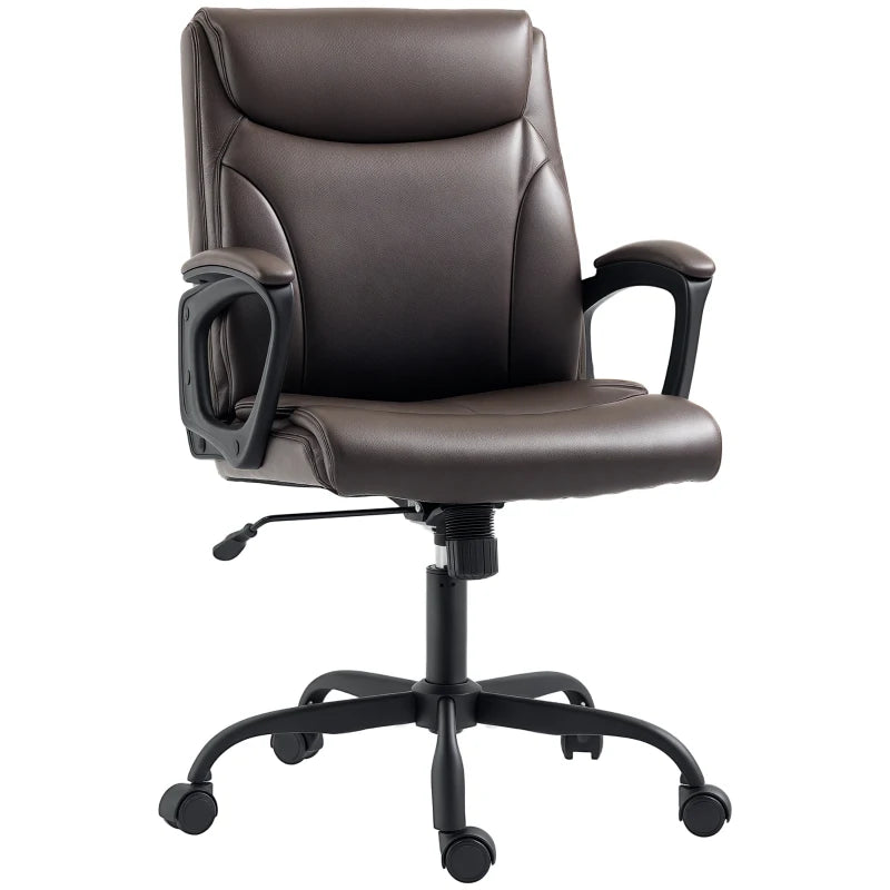 Executive Faux Leather Office Chair - Height Adjustable, Swivel Wheels, Tilt Function - Brown Desk Chair for Home Office & Study