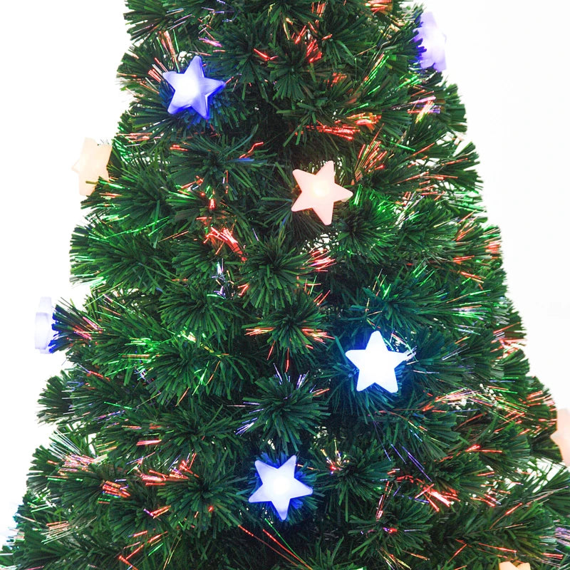 5FT Prelit Artificial Christmas Tree with Fibre Optic Star & LED Lights - Green Holiday Decoration for Indoor Parties