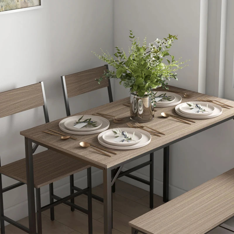 Stylish Four-Piece Dining Set with Table, Chairs, and Bench - Perfect for Modern Homes and Family Gatherings