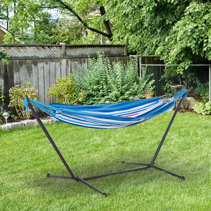 Portable Camping Hammock with Stand - White Stripe, Adjustable Height