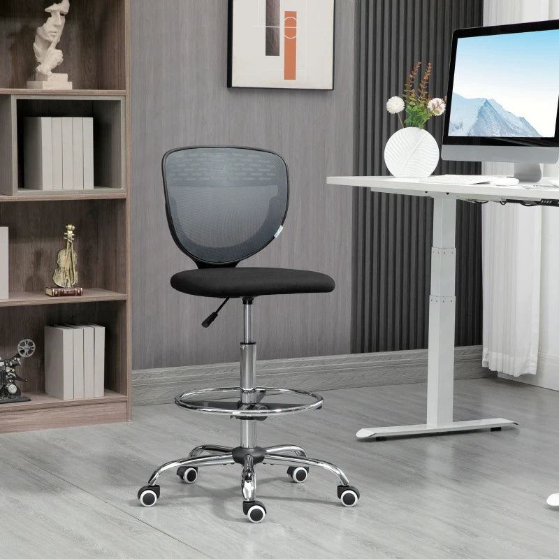 Vinsetto Grey Drafting Chair - Swivel Mesh Office Chair with Adjustable Foot Ring, Armless Design for Standing Desks