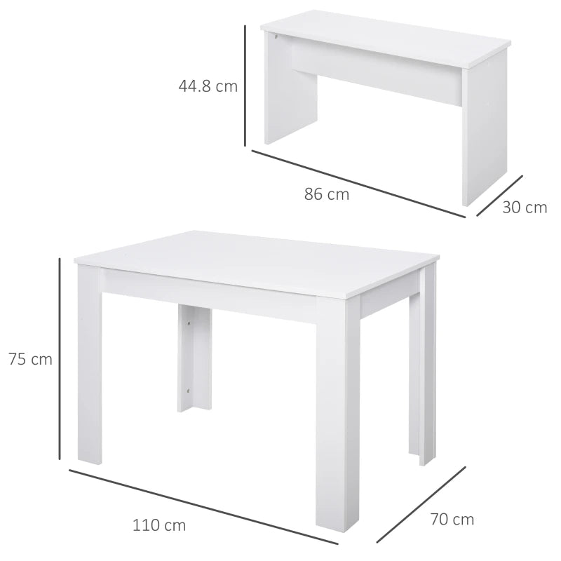 Compact White Kitchen Dining Table Set with 2 Benches - Space-Saving Table and Chairs for Small Areas
