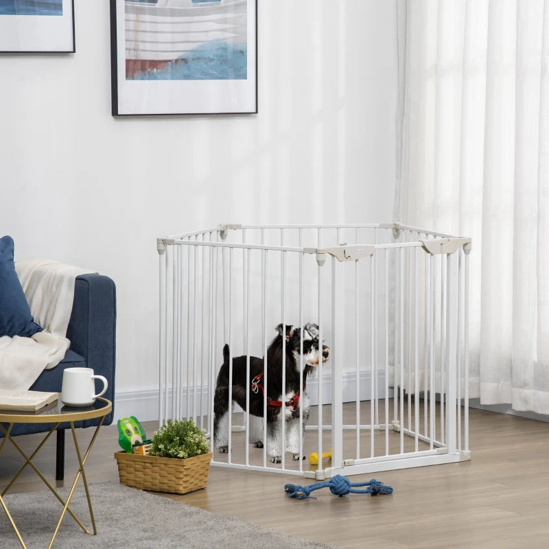 5 Panels Metal Pet Playpen with Walk-Through Door - White Dog Fence for Indoor/Outdoor Use, Durable & Easy to Assemble