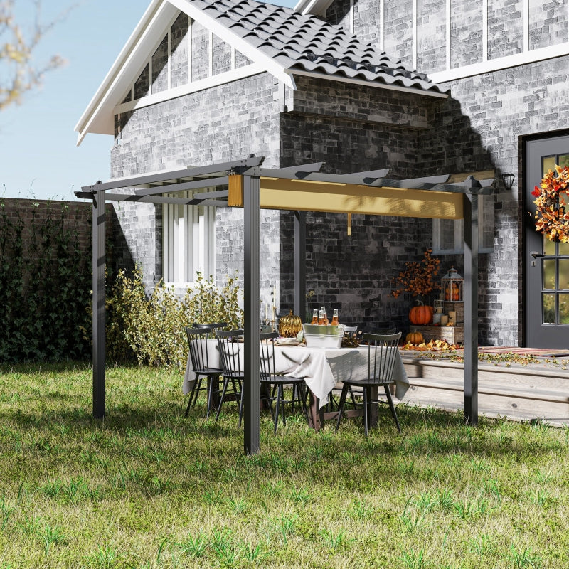 3x3m Khaki Aluminium Pergola with Retractable Roof