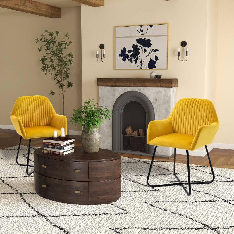 Velvet-Feel Plisse Back Accent Chair in Yellow for Stylish Home Decor
