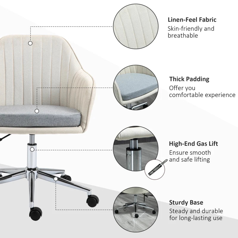 Vinsetto Beige Home Office Chair - Comfortable Swivel Desk Chair with Golden Base, Stylish Vanity Chair for Teens & Adults