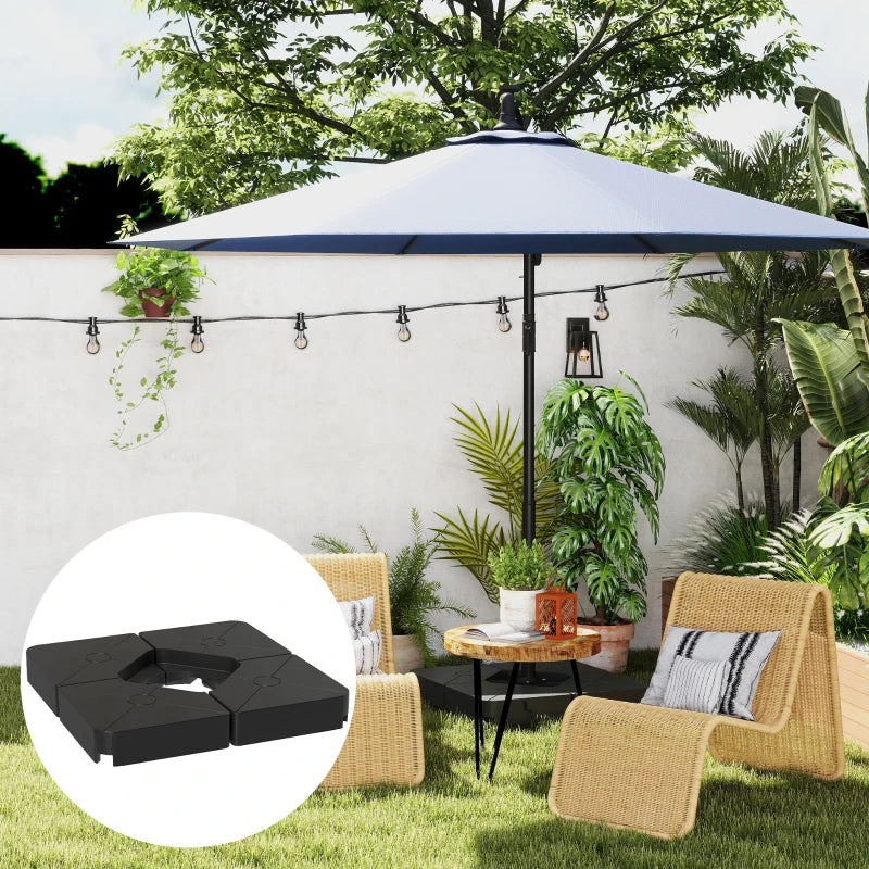 Heavy Duty Cantilever Parasol Base Weights - Set of 4, 64kg Sand or 55kg Water Filled, Black