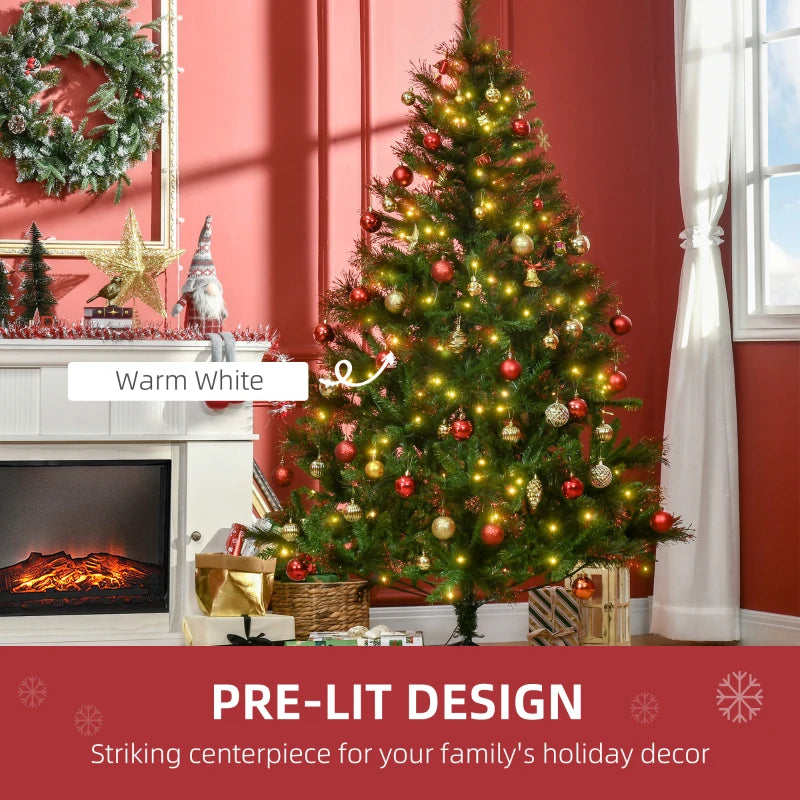 1.8m Pre-Lit Artificial Christmas Tree - 6ft Spruce with Warm White LED Lights & Metal Stand - Holiday Décor