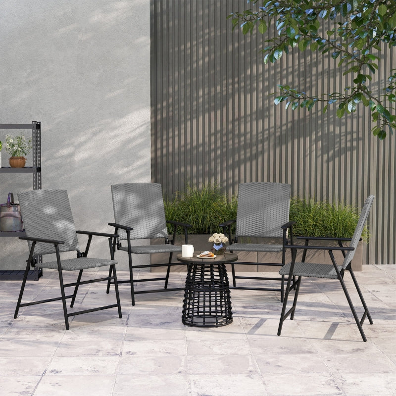 Set of Four Grey Folding Rattan Seat Chairs - Outdoor Patio Furniture