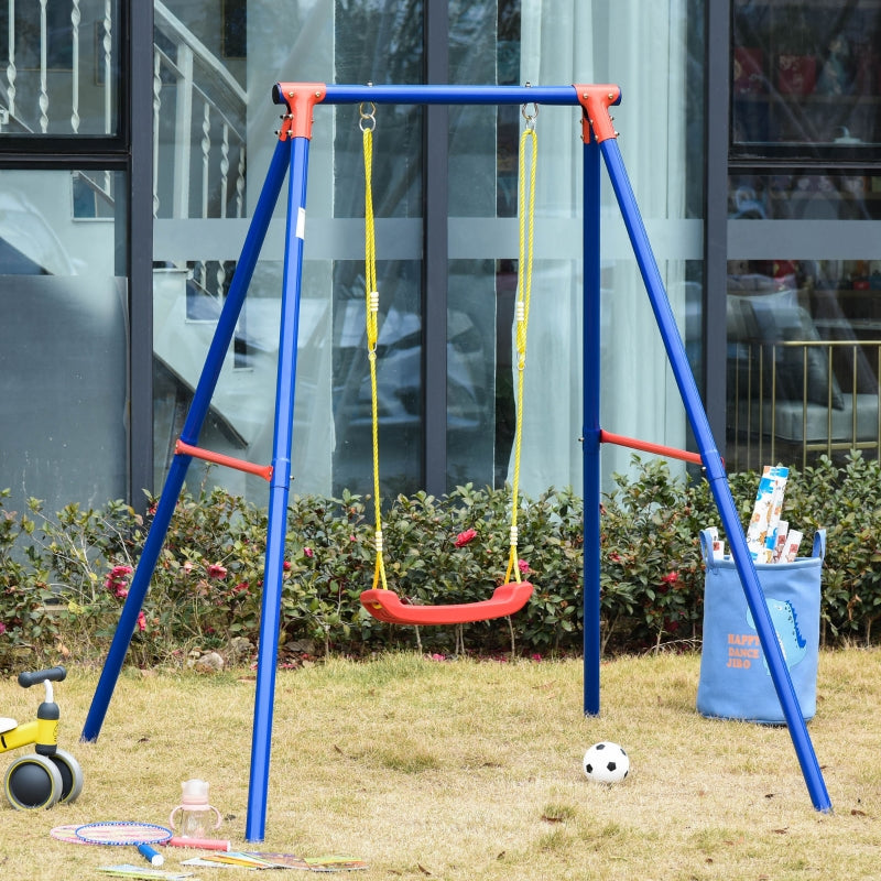 Blue Kids Swing Set with Adjustable Rope for 3-8 Years Old