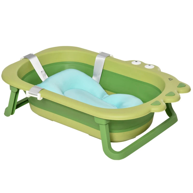 Ergonomic Foldable Baby Bath Tub for Toddlers & Infants 0-3 Years - Non-Slip Portable Design with Baby Cushion - Green