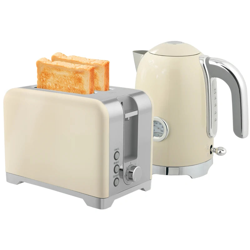 Vintage Cream Toaster and Kettle Set - Retro Kitchen Appliances for Stylish Home Decor