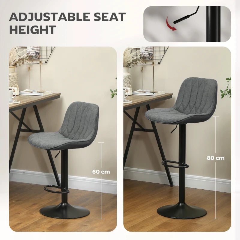 Set of 2 Charcoal Grey Linen-Look Bar Stools - Stylish & Comfortable Seating for Kitchen or Home Bar