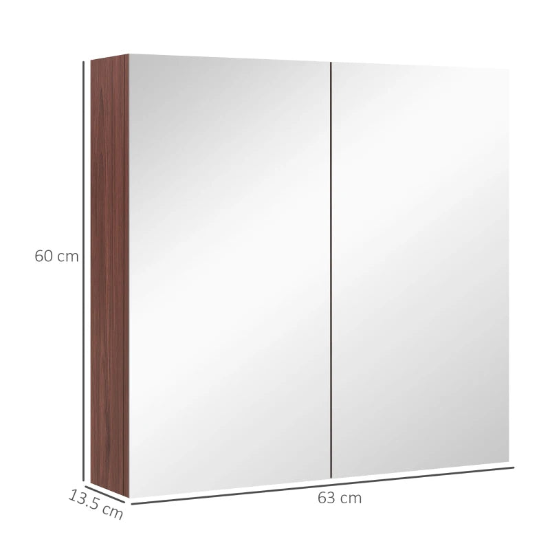 Double Door Wall Mounted Bathroom Mirror Cabinet Soft Closing Storage 63L x 60Hcm