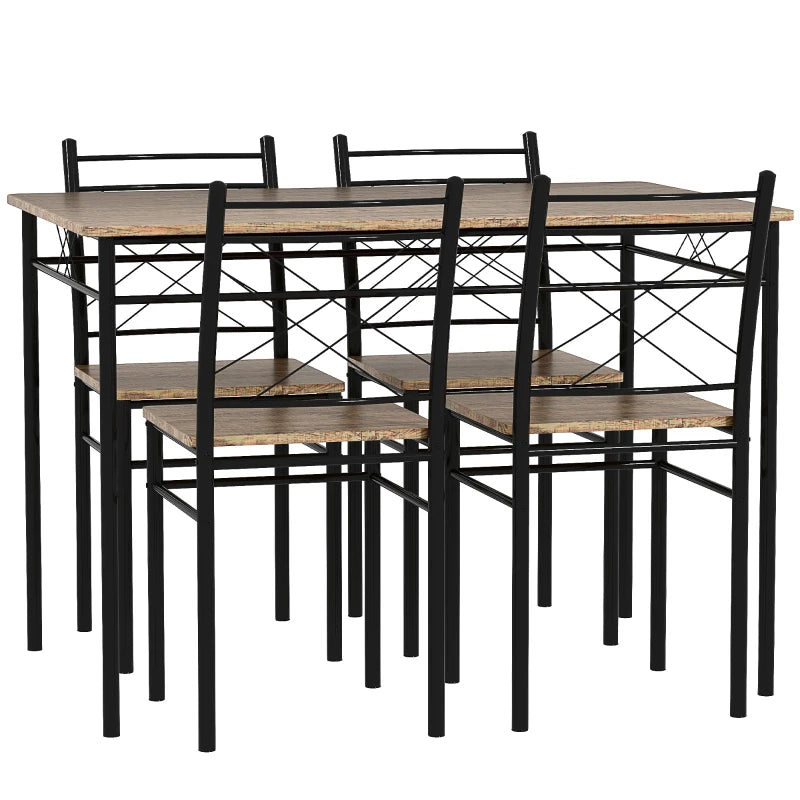 Stylish Five-Piece Minimalist Dining Set - Oak-Effect Table with Black Chairs for Modern Home Decor