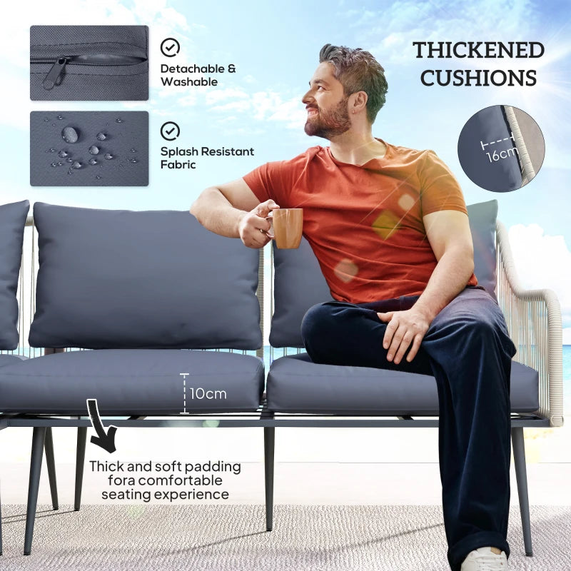 6-Piece Grey Rattan Garden Sofa Set - Strong and Durable Outdoor Furniture