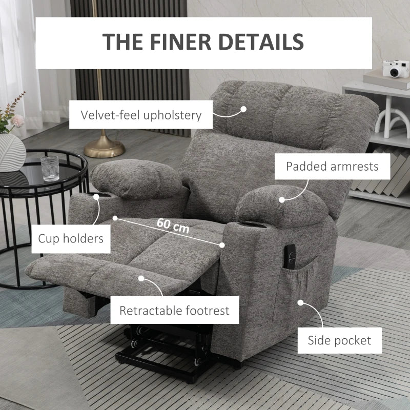 Electric Riser Recliner Chair for Elderly with Remote Control - Comfortable Power Lift Chair in Grey