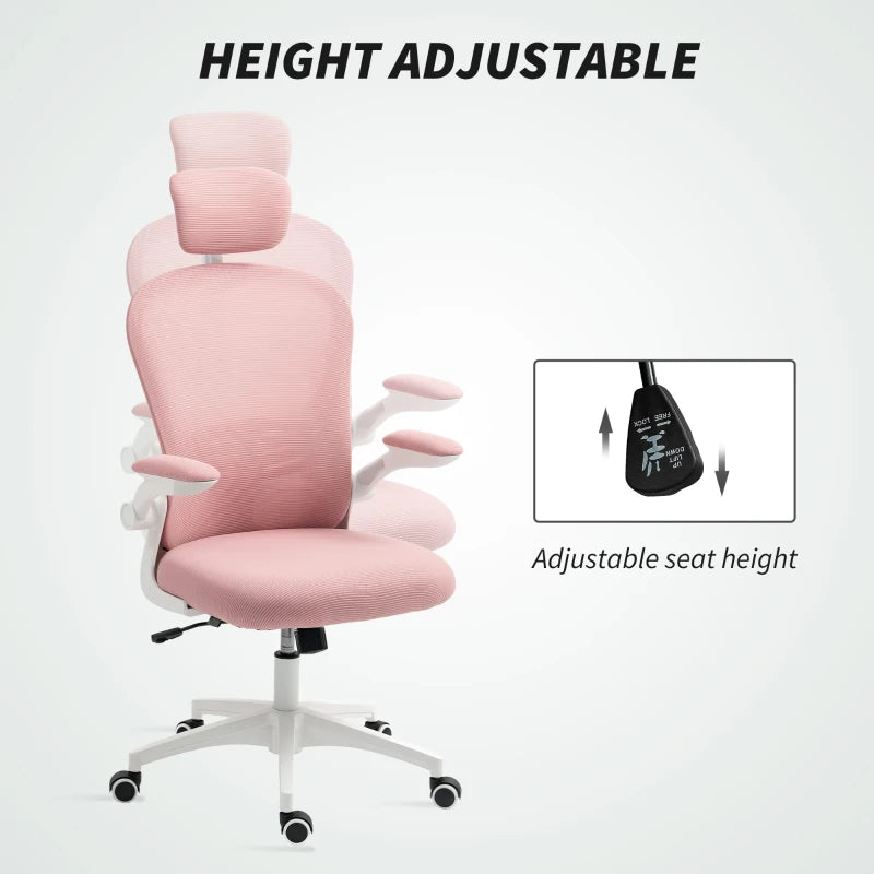 Vinsetto Pink Multi-Adjustable Office Chair with Lumbar Support, Headrest & Breathable Mesh Back for Comfort & Style