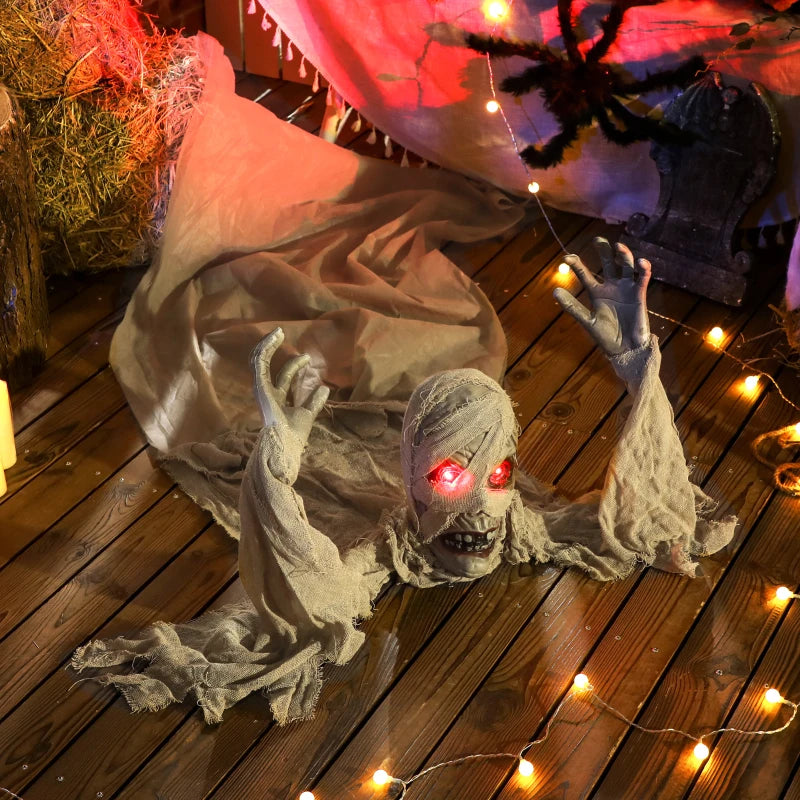 183 cm Life Size Crawling Mummy with LED Eyes - Scary Animated Halloween Decoration, Battery Operated, Indoor/Outdoor Party Prop