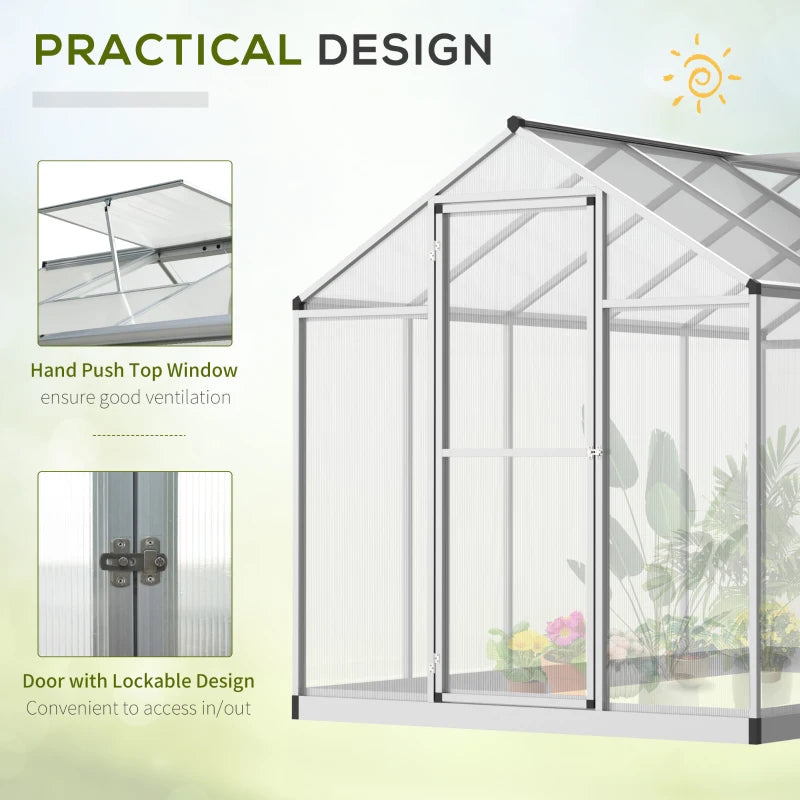 Clear Polycarbonate Walk-In Greenhouse - 303x183x195cm - Green