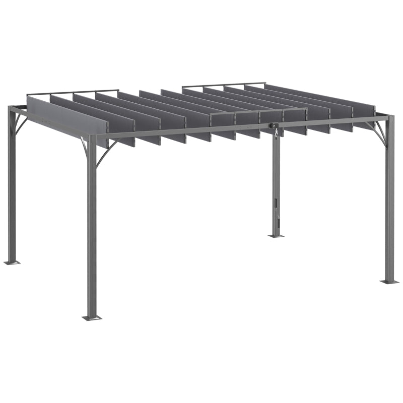 4m x 3m Grey Outdoor Pergola with Retractable Roof - Aluminium Louvered Patio Gazebo Canopy for Lawn and Garden