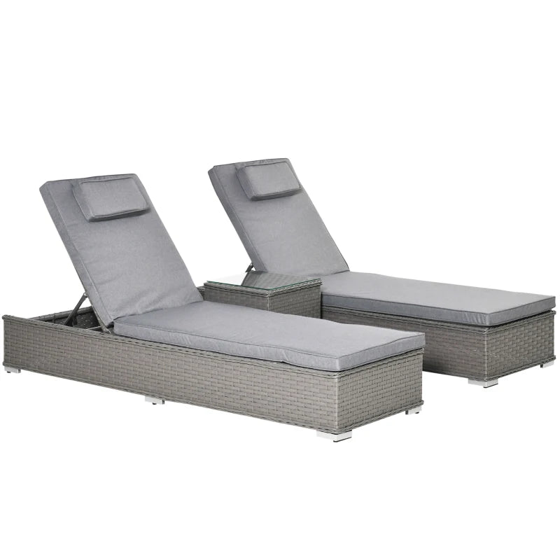 Grey Rattan Sun Lounger Set with Side Table