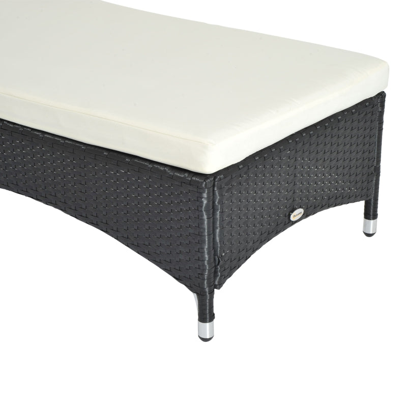 Black Rattan Sun Lounger with Adjustable Headrest and Cushion