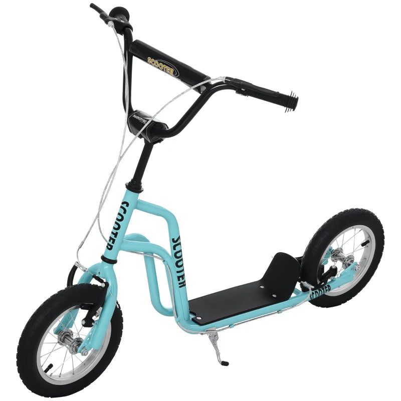 Blue Stunt Scooter for Kids - 12" Rubber Tyre Kick Scooter with Adjustable Handlebar & Dual Brakes