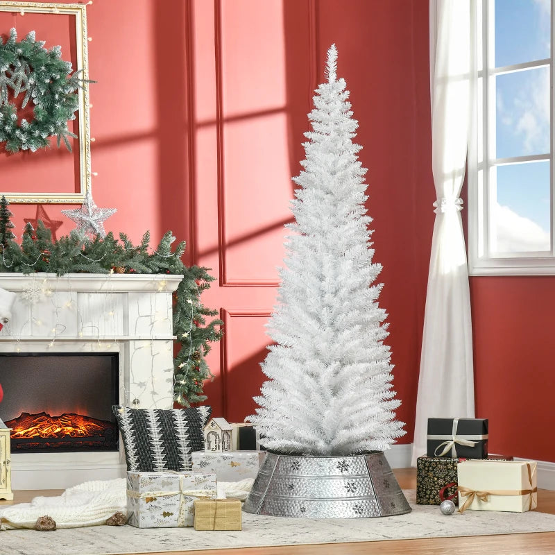 6ft Unlit Pencil Slim Artificial Christmas Tree - Realistic Branches, Solid Stand, Perfect for Holiday Decor, White