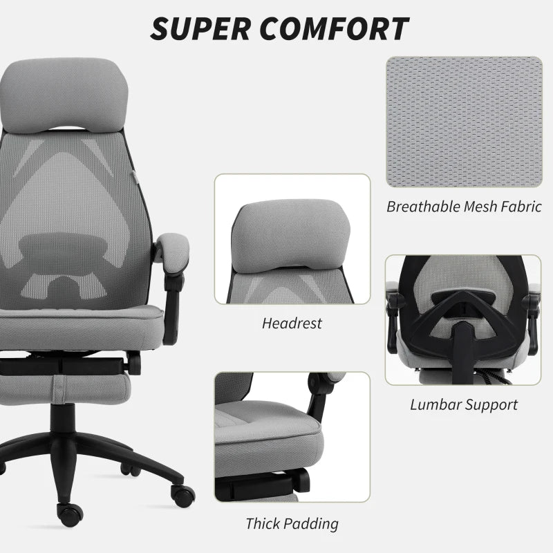Vinsetto High Back Office Chair with Footrest - Adjustable Swivel Desk Chair with Headrest for Home Office - Dark Grey
