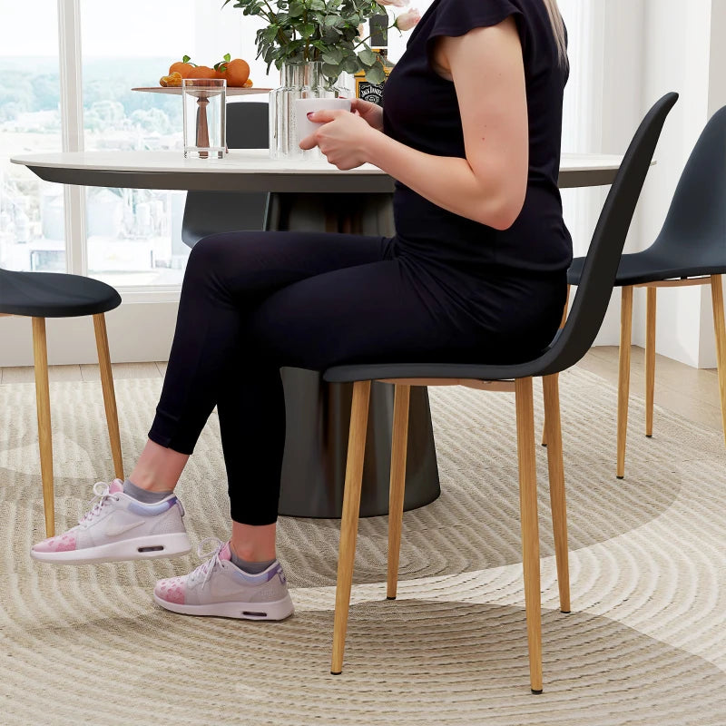 Modern Black Dining Chairs Set of 4 - Stylish Kitchen Chairs with Backrest & Steel Legs for Dining Room & Living Room