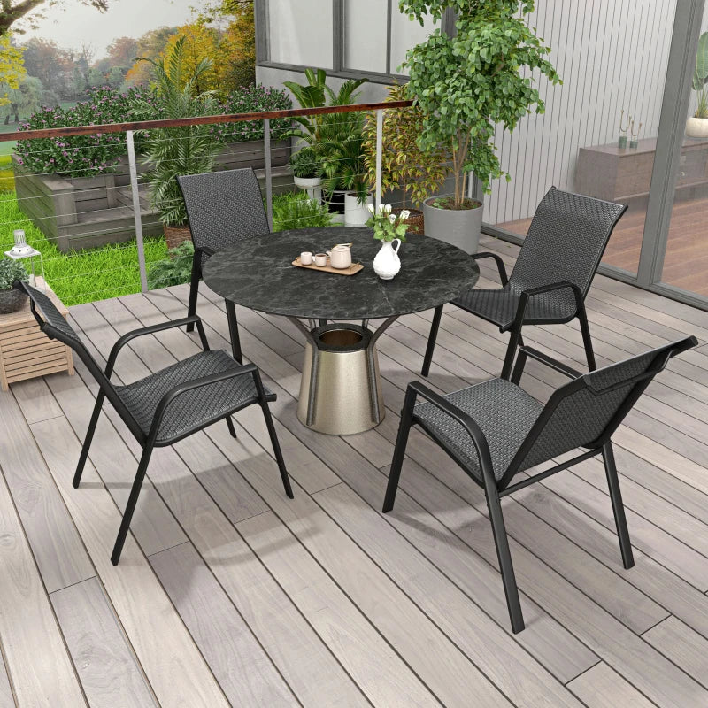 Stylish Four-Piece Grey Rattan Garden Seat Set - Stacking Outdoor Furniture for Patio, Balcony, and Garden