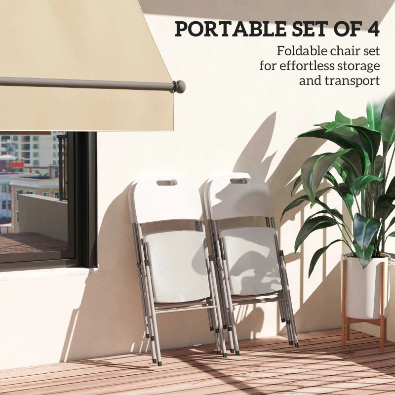 Set of 4 Foldable Outdoor Chairs - White - Portable Patio Seating