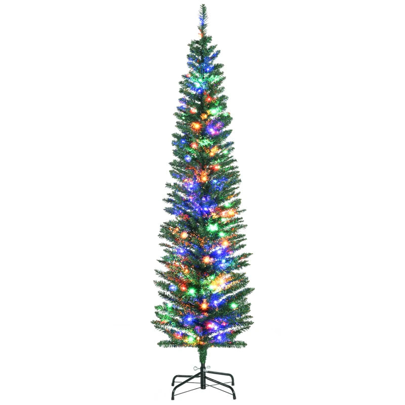 6' Artificial Prelit Christmas Tree with Colorful LED Lights - Pencil Shape Holiday Decor & Durable Steel Base