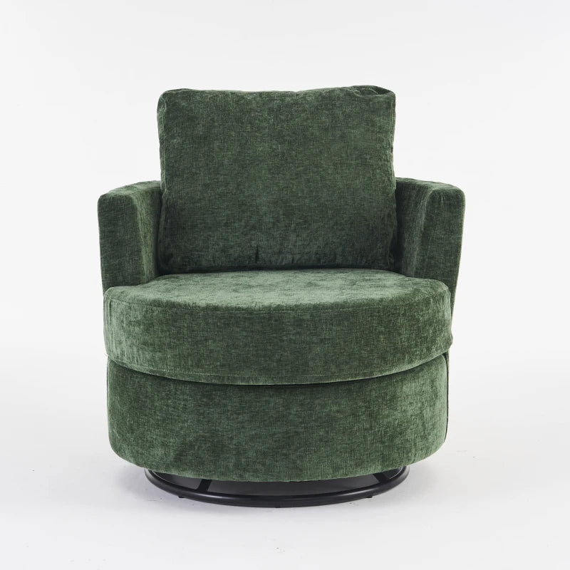 Stylish Green Chenille Swivel Office Chair with Back Cushion, Foam Padding, Wooden Frame, 360° Rotation, 78.5x83x86 cm