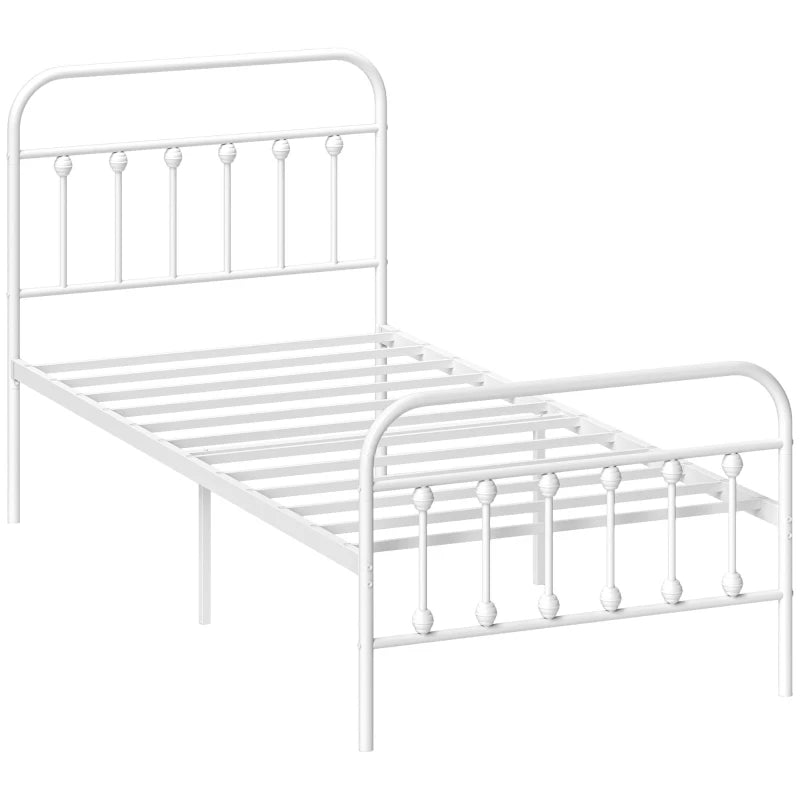 Minimalist White Metal Bed Frame - Stylish, Durable, Modern Design for Bedroom - Twin, Full, Queen Sizes Available
