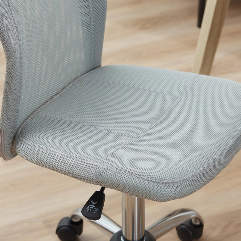 Armless Adjustable Office Chair with Rolling Wheels and Mesh Back for Home and Study Grey