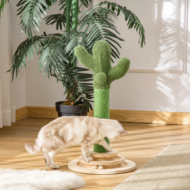 Cactus Cat Tree with Sisal Scratching Post & Hanging Ball - 60cm Indoor Play Tower for Kittens & Cats