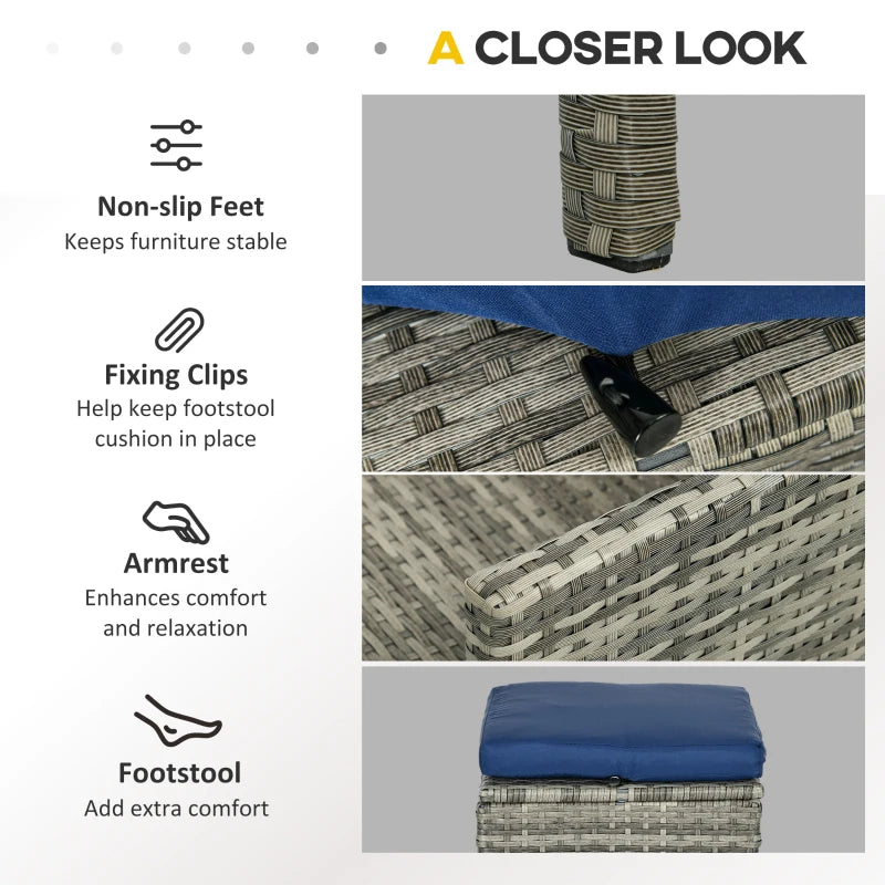 5-Piece Dark Blue Rattan Garden Furniture Set with Dining Table and Cushions - Outdoor Patio Seating