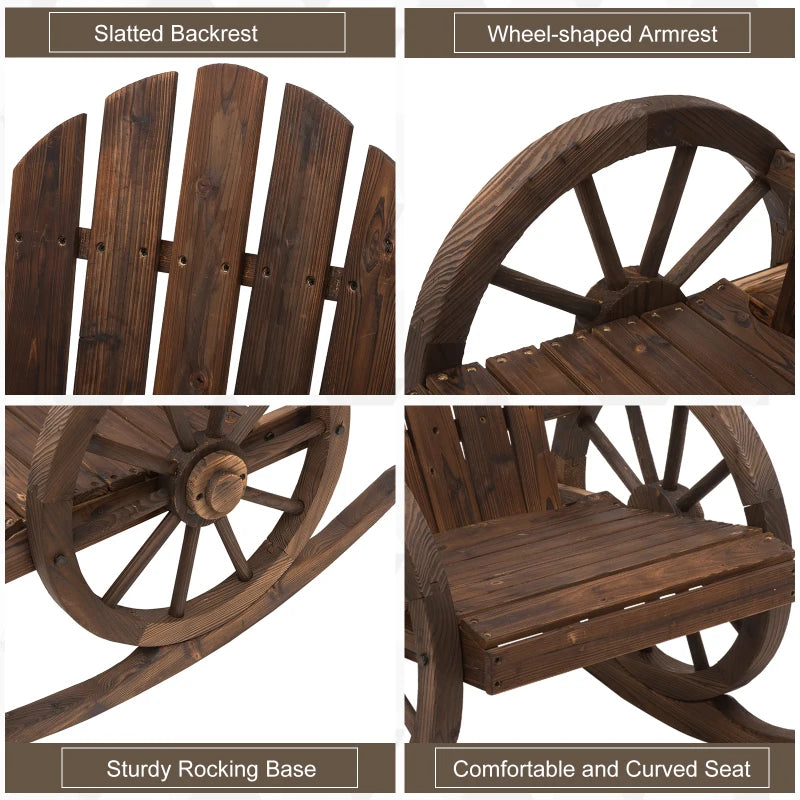 Carbonized Wood Adirondack Rocking Chair - Outdoor Patio Recliner