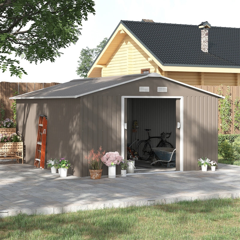 13ft x 11ft Light Grey Metal Shed With Foundation Kit Ventilation & Doors