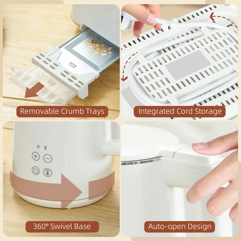 Polished Stainless Steel White Kettle and Toaster Set - Modern Kitchen Appliances for Stylish Cooking and Brewing