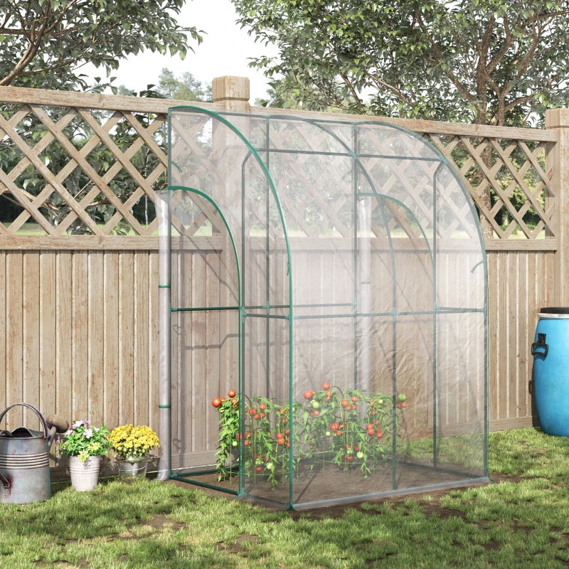 Green Walk-In Wall Tunnel Greenhouse with Zippered Door, Clear Cover - 143cm x 118cm x 212cm