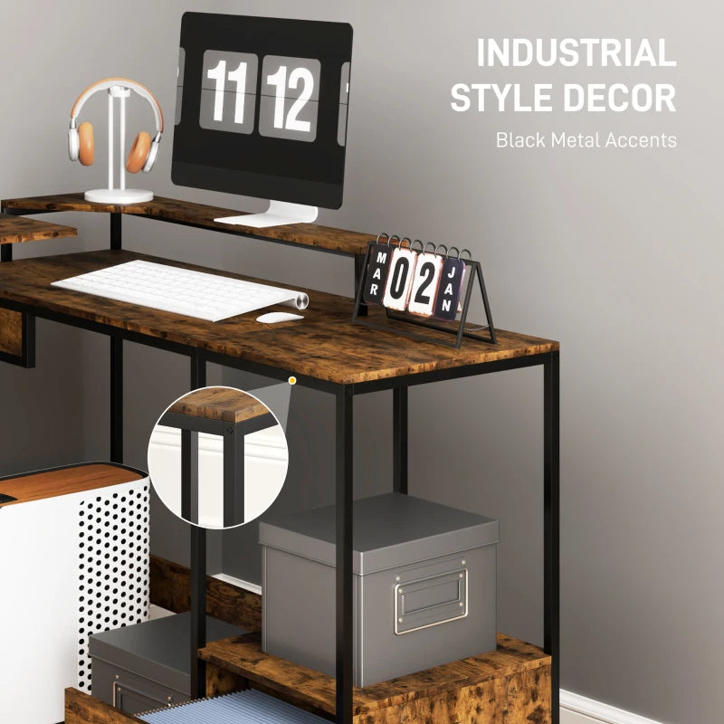 Industrial 'L' Shaped Multi-Work Desk in Brown - Stylish and Functional Home Office Furniture for Productivity
