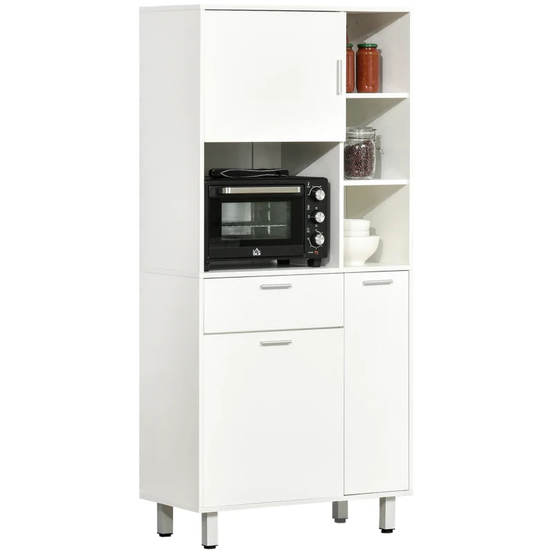 Modern White Kitchen Cupboard - Free Standing Storage Cabinet with Shelves & Drawer, 166 cm Tall Kitchen Unit